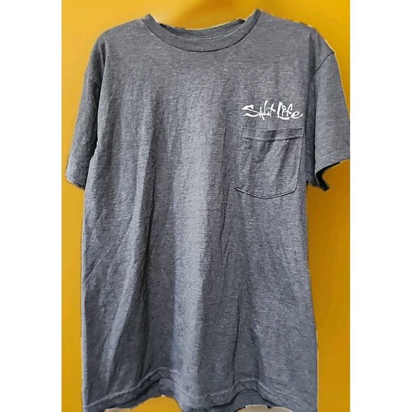 SALT LIFE Hook, Line & Sinker Pocket T Shirt Fishing Charcoal Gray Medium A105 - Picture 3 of 6